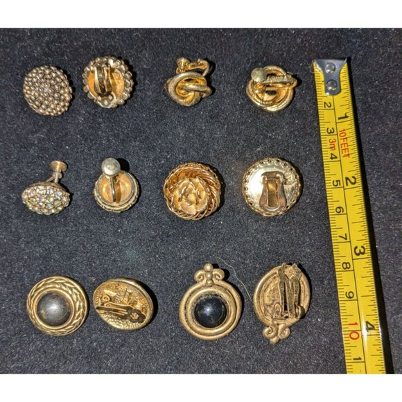 Vintage Gold-Tone Clip-On & Screw-Back Earring Set Marked - Picture 7 of 7